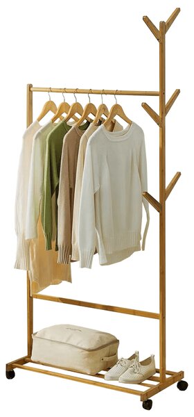 KONDELA Pojazdný vešiak, bambus, šírka 80cm, VIKIR TYP 2