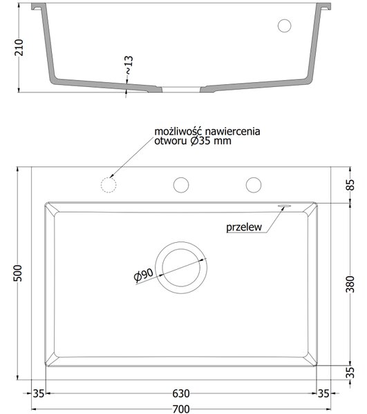 Mexen Elix, 1-korový granitový drez 700 x 500 mm, šedá, chrómový sifón, 6526701005-71