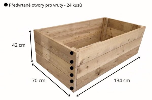 Drevený vyvýšený záhon, 134 x 70 x 42 cm