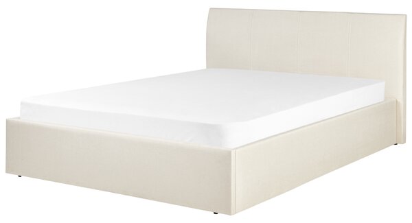 Posteľ béžová s rámom čalúnená látkou s úložným priestorom 140 x 200 cm minimalistický vzhľad