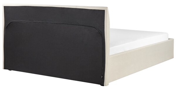 Posteľ béžová s rámom čalúnená látkou s úložným priestorom 140 x 200 cm minimalistický vzhľad