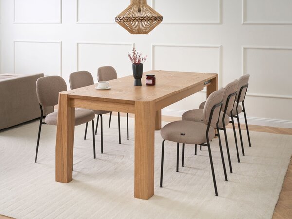 Rozkladací jedálenský stôl svetlý jaseň dyhovaný povrch MDF 160/200 x 90 cm moderný štýl kuchyňa jedáleň