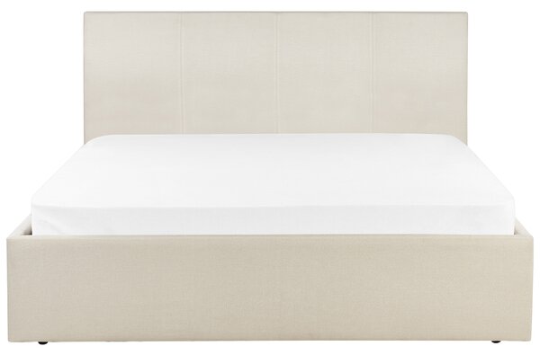 Posteľ béžová s rámom čalúnená látkou s úložným priestorom 140 x 200 cm minimalistický vzhľad