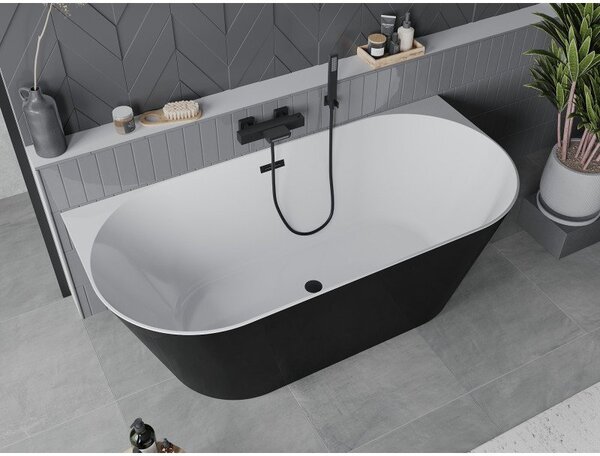 Mexen Oval Slim voľne stojaca nástenná vaňa 170 x 80 cm, biela/čierna, preliv čierny - 52661708075-70