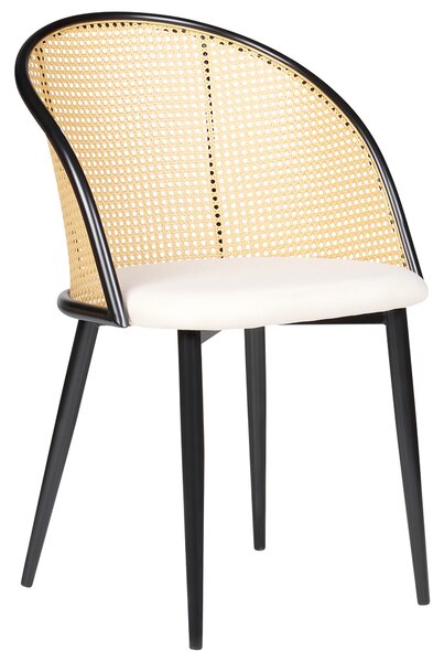 Sada 2 jedálenských stoličiek čierny rám béžové čalúnené sedadlo operadlo s viedenským výpletom retro štýl