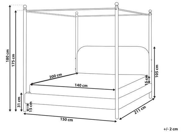 Posteľ s baldachýnom čierny kovový rám krémová biela buklé čalúnenie 140 x 200 cm retro minimalistický štýl