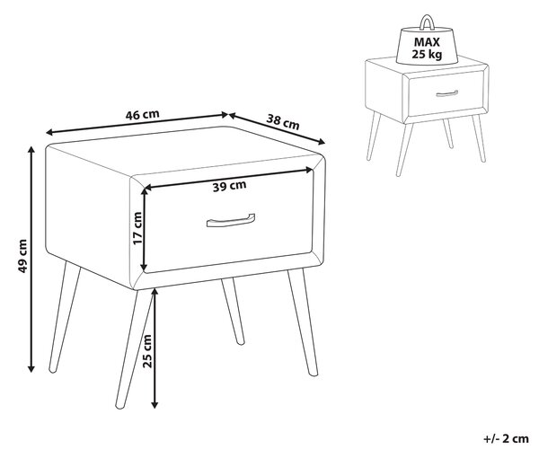 Nočný stolík béžový buklé čalúnenie 1 zásuvka minimalistický dizajn nábytok do spálne