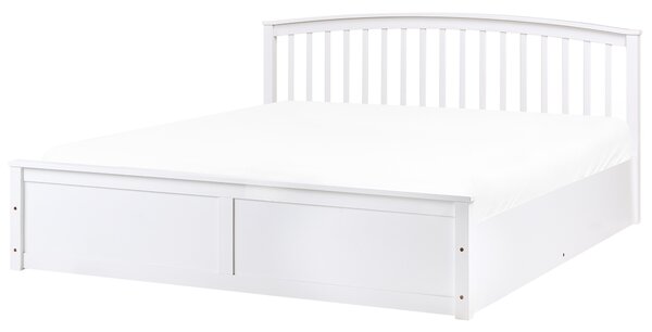 Posteľ biela borovicové drevo 180 x 200 cm s čelom lamelový rošt úložný priestor minimalistický škandinávsky štýl spálňa
