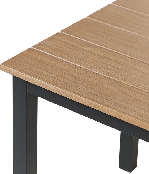 Záhradný konferenčný stolík svetlé umelé drevo vrchná doska 96 x 52 cm čierny hliníkový rám moderný štýl záhrada exteriér