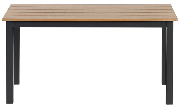 Záhradný konferenčný stolík svetlé umelé drevo vrchná doska 96 x 52 cm čierny hliníkový rám moderný štýl záhrada exteriér