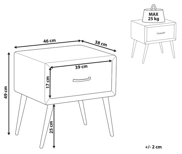 Nočný stolík svetlosivý menčestrový čalúnený 1 zásuvka minimalistický dizajn nábytok do spálne