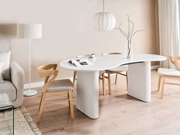 Jedálenský stôl biely MDF vrchná doska nohy 198 x 93 cm nepravidelný tvar moderný industriálny štýl kuchyňa jedáleň