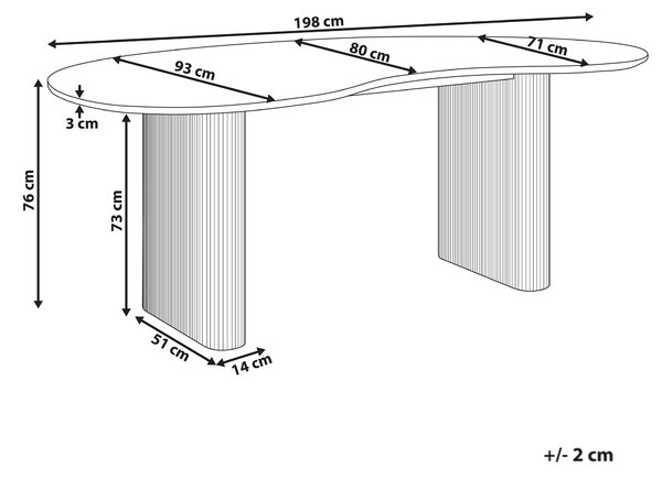 Jedálenský stôl biely MDF vrchná doska nohy 198 x 93 cm nepravidelný tvar moderný industriálny štýl kuchyňa jedáleň