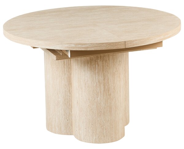 Rozkladací jedálenský stôl svetlohnedý MDF 120/160 x 76 cm s motýlím mechanizmom široký podstavec minimalistický štýl jedáleň kuchyňa