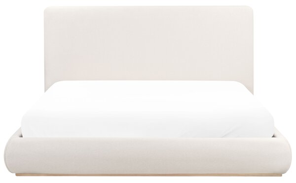 Posteľ s úložným priestorom svetlobéžová látkové čalúnenie polyester 180 x 200 cm s čelom moderný štýl spálňa