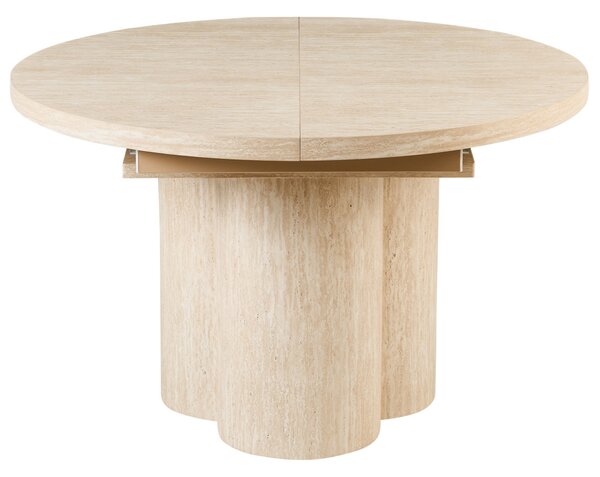 Rozkladací jedálenský stôl svetlohnedý MDF 120/160 x 76 cm s motýlím mechanizmom široký podstavec minimalistický štýl jedáleň kuchyňa