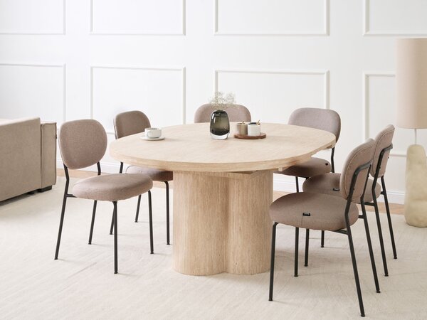 Rozkladací jedálenský stôl svetlohnedý MDF 120/160 x 76 cm s motýlím mechanizmom široký podstavec minimalistický štýl jedáleň kuchyňa