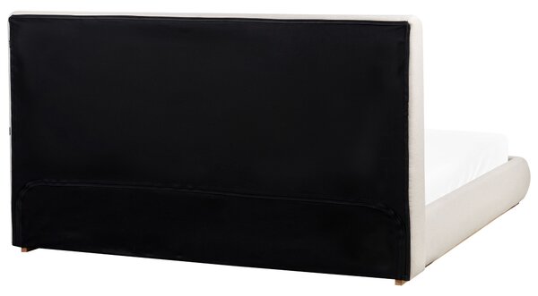 Posteľ s úložným priestorom svetlobéžová látkové čalúnenie polyester 180 x 200 cm s čelom moderný štýl spálňa