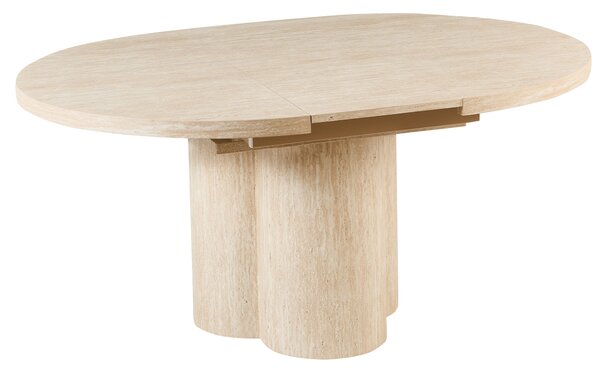 Rozkladací jedálenský stôl svetlohnedý MDF 120/160 x 76 cm s motýlím mechanizmom široký podstavec minimalistický štýl jedáleň kuchyňa