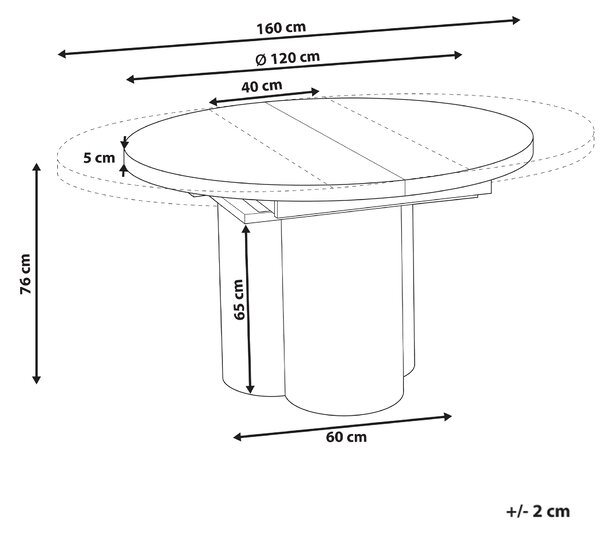 Rozkladací jedálenský stôl svetlohnedý MDF 120/160 x 76 cm s motýlím mechanizmom široký podstavec minimalistický štýl jedáleň kuchyňa
