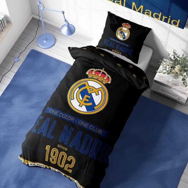Bavlnené posteľné obliečky FC Real Madrid - motív Royal Black - 100% bavlna Renforcé - 70x90 cm +140x200 cm