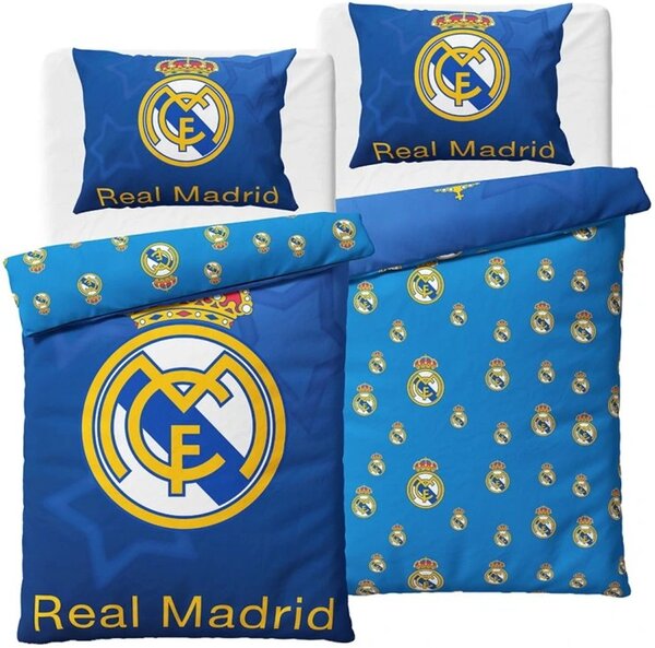 Bavlnené posteľné obliečky FC Real Madrid - motív Blue Stars - 100% bavlna Renforcé - 70x90 cm + 140x200 cm