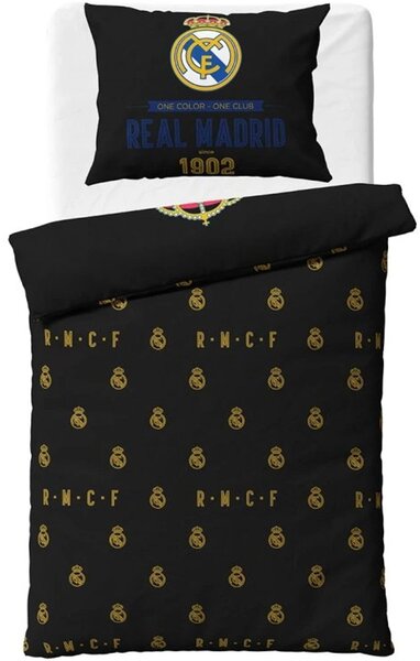 Bavlnené posteľné obliečky FC Real Madrid - motív Royal Black - 100% bavlna Renforcé - 70x90 cm +140x200 cm