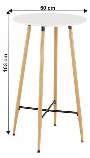 KONDELA Barový stôl, biela/dub, priemer 60 cm, IMAM