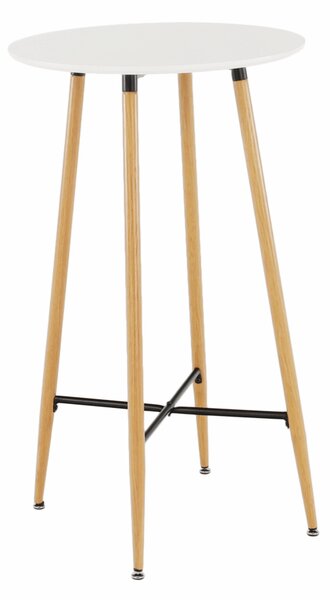 KONDELA Barový stôl, biela/dub, priemer 60 cm, IMAM