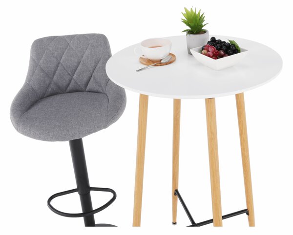 KONDELA Barový stôl, biela/dub, priemer 60 cm, IMAM