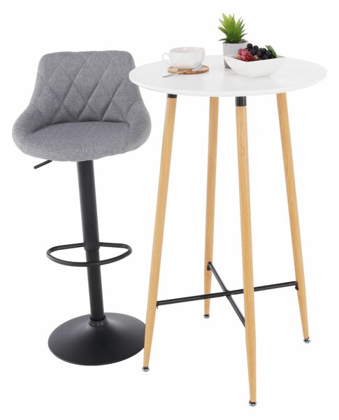 KONDELA Barový stôl, biela/dub, priemer 60 cm, IMAM