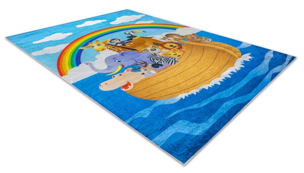 Detský koberec protišmykový BAMBINO 2685 Detská archa, modrý / hnedý