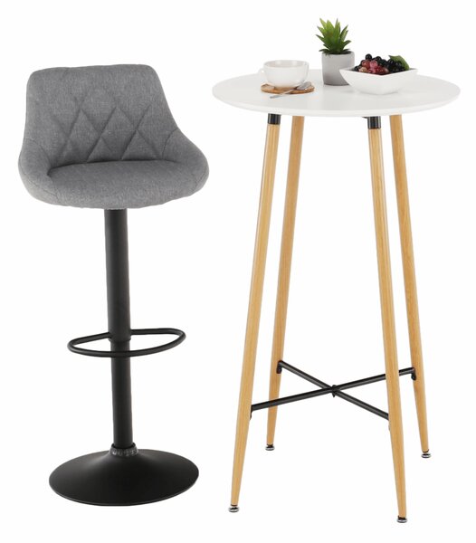 KONDELA Barový stôl, biela/dub, priemer 60 cm, IMAM