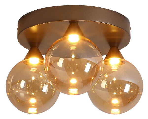 Searchlight Stropné LED svetlo Opus Lux, 3-pl., bronzové, sklo jantárové,, Hnedá / staromosadz, Obývacia izba / jedáleň, kov, Stropné svetlo