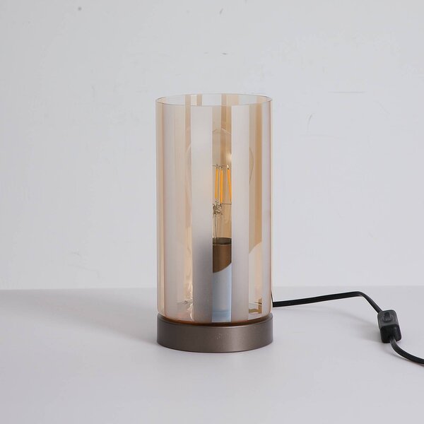 Searchlight Stolová lampa Kent, bronzová, sklo, E27, Krémová / jantárovo žltá, Obývacia izba / jedáleň, kov, Stojacie svietidlo