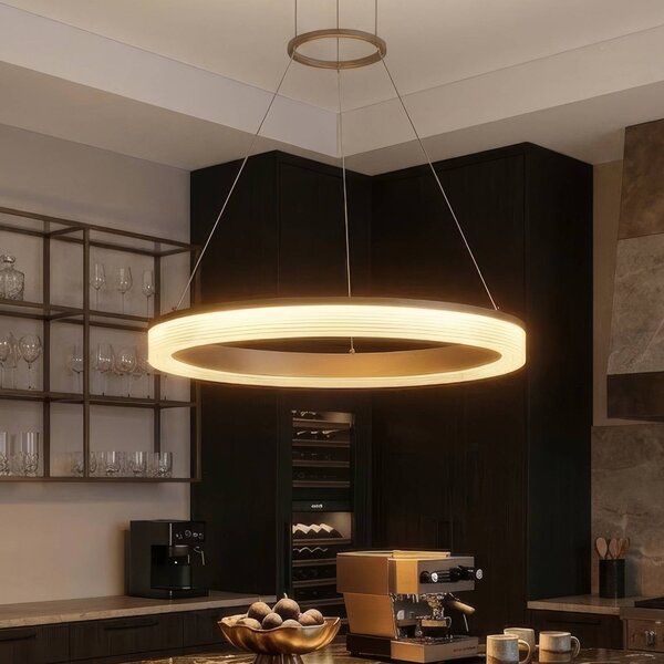 Searchlight LED závesné svietidlo Lumen Rings 1-pl. piesková farba, železo,, Krémová / jantárovo žltá, Obývacia izba / jedáleň, kov, Moderný, Závesné svietidlo