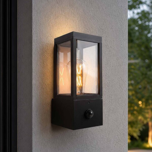 Searchlight Vonkajšie nástenné svietidlo Dubai, čierne, ABS, polykarbonát, E27, Čierna, Plast, Moderný, Nástenné svietidlo