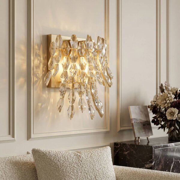 Searchlight Nástenné svetlo Monarch, zlatá/číra, sklo, kov, E14, Mosadz / zlato, Obývacia izba / jedáleň, kov, Nástenné svietidlo
