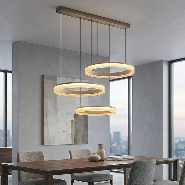Searchlight LED závesné svietidlo Lumen Rings 3-pl., piesková farba, železo,, Krémová / jantárovo žltá, Obývacia izba / jedáleň, kov, Moderný, Závesné svietidlo