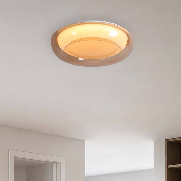 Searchlight Stropné LED svetlo Jude Flush, jantárová farba, Ø 40 cm,, Krémová / jantárovo žltá, Obývacia izba / jedáleň, kov, Závesné svietidlo