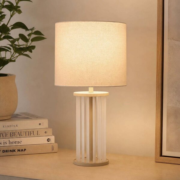 Searchlight Stolová lampa Swizzle, béžová, sklo, textil, výška 42 cm, E27, Krémová / jantárovo žltá, Obývacia izba / jedáleň, Sklo, Stojacie svietidlo