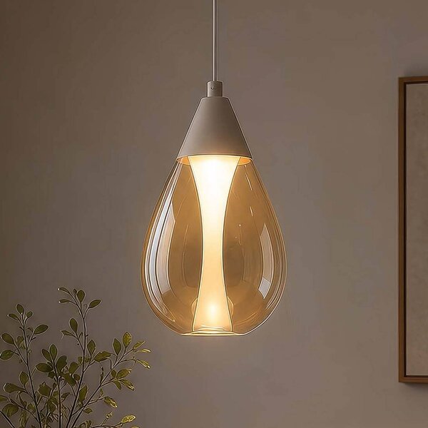 Searchlight LED závesné svietidlo Pear, 1-pl., béžové, sklo jantárové, 3 000 K, Krémová / jantárovo žltá, Obývacia izba / jedáleň, kov, Moderný, Závesné svietidlo