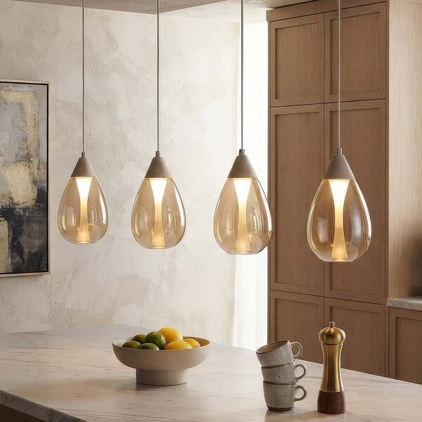 Searchlight LED závesné svietidlo Pear, 4-pl., dlhé, béžové, sklo jantárové, 3 000 K, Krémová / jantárovo žltá, Obývacia izba / jedáleň, kov, Moderný, Závesné svietidlo