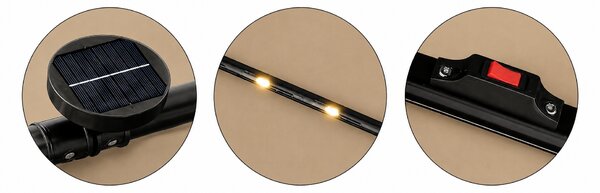 Slnečník LED, 300 cm, TMAVOBEŽOVÝ