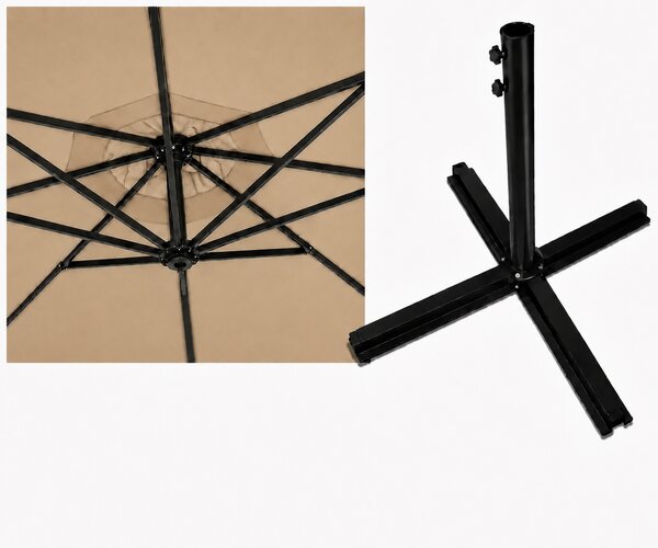 Slnečník LED, 300 cm, TMAVOBEŽOVÝ