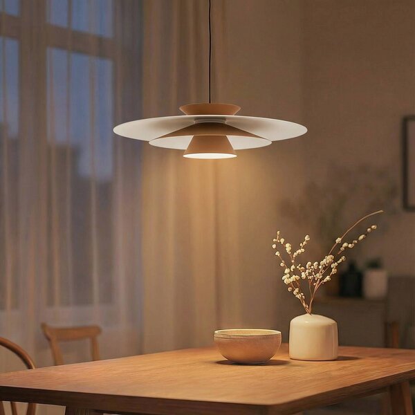 Lucande Závesné svietidlo LED Livie, béžová farba, hliník, Ø 50 cm, Krémová / jantárovo žltá, Obývacia izba / jedáleň, Moderný, Závesné svietidlo