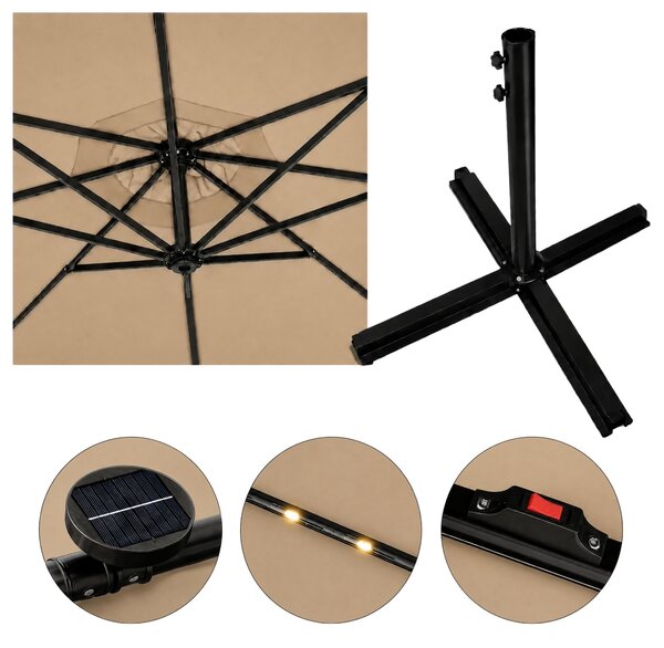 Slnečník LED, 300 cm, TMAVOBEŽOVÝ