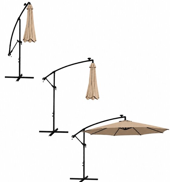 Slnečník LED, 300 cm, TMAVOBEŽOVÝ