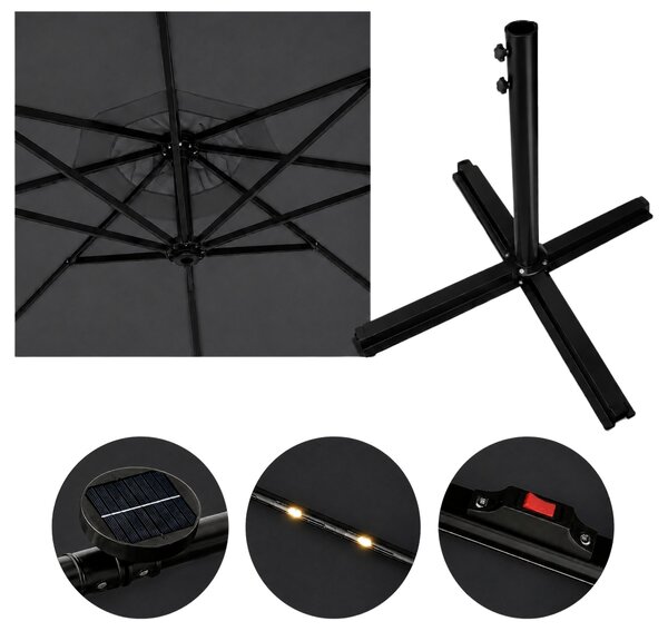 Slnečník LED, 300 cm, TMAVOSIVÝ