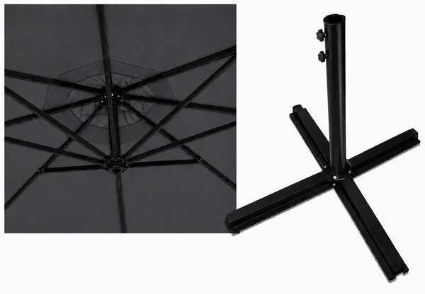 Slnečník LED, 300 cm, TMAVOSIVÝ